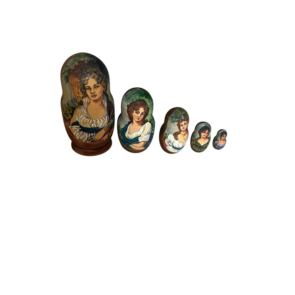 hand painted wooden nesting dolls European‎ women 5 Pieces 7"-1.5"